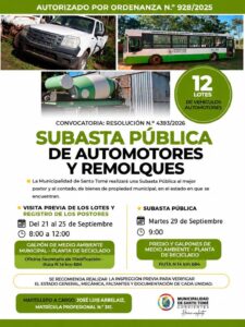 El Municipio de Santo Tomé abrió la inscripción para una subasta de 12 vehículos y remolques